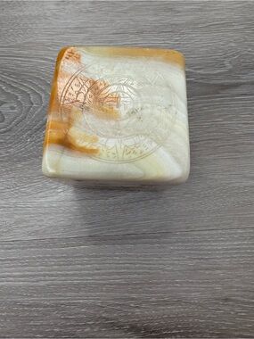Vintage Etched Onyx Stone Aztec Calendar Paperweight